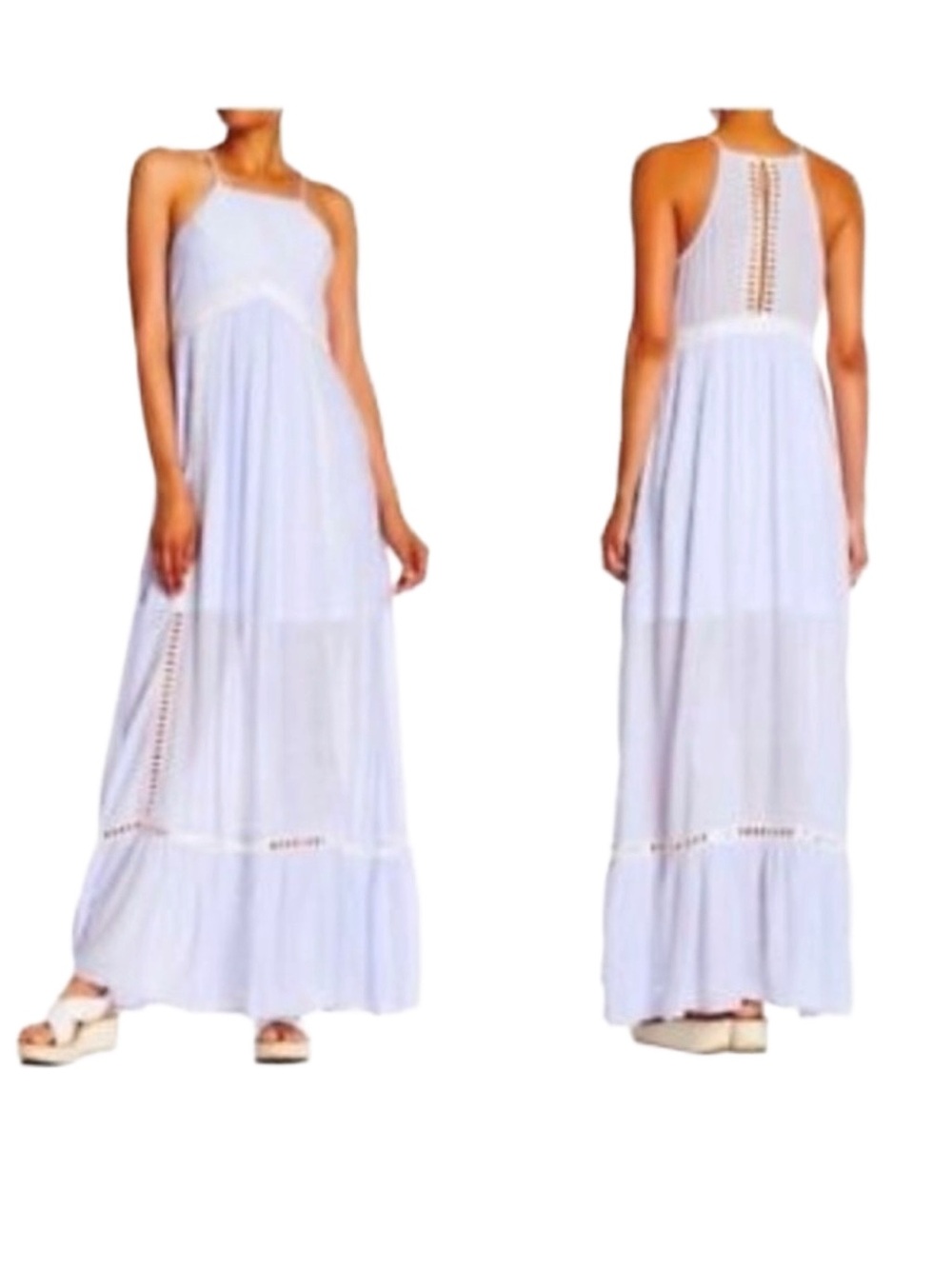 Doe & Rae Pale Blue Maxi Dress with Crochet Inset